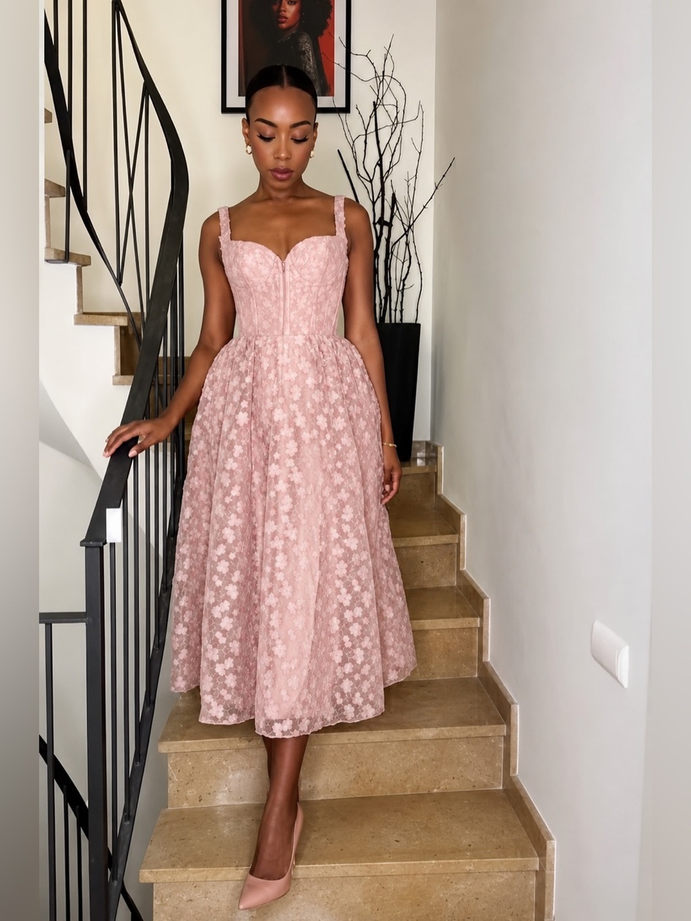 House of CB Lovely French rose jacquard sweetheart neckline midi dress